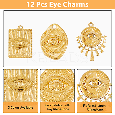 12Pcs 6 Styles 304 Stainless Steel Pendant Rhinestone Settings STAS-DC0013-78-1