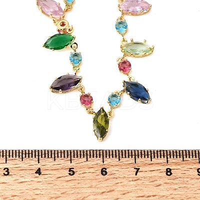 Brass Pave Colorful Cubic Zirconia Geometric Link Chain Necklaces NJEW-C111-03A-1