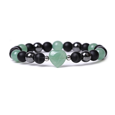 Natural Green Aventurine Heart Beaded Stretch Bracelet PW-WG70241-05-1