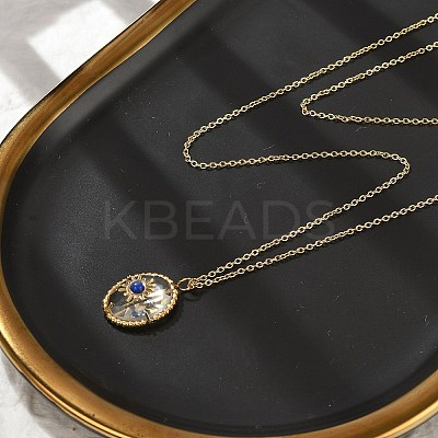 304 Stainless Steel Pave Natural Lapis Lazuli Oval with Star Pendant Necklaces for Women NJEW-Z055-05G-1