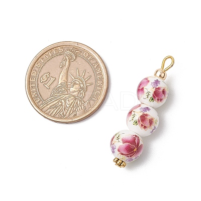 3Pcs Handmade Flower Printed Porcelain Ceramic Pendants PALLOY-JF03974-1