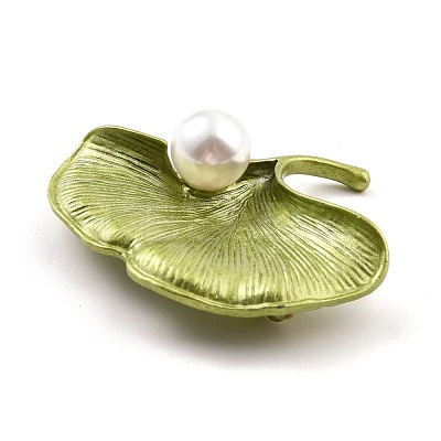 Leaf Alloy Brooch with Resin Pearl JEWB-O009-05-1
