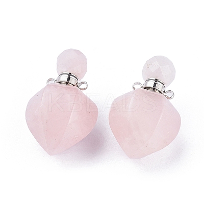 Faceted Natural Rose Quartz Openable Perfume Bottle Pendants G-P435-A-01P-1