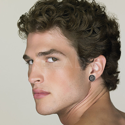 2 Pairs 2 Size 304 Stainless Steel Flat Round Stud Earrings for Men Women EJEW-AN0003-41-1