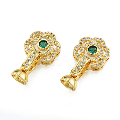 Brass Pave Clear & Green Cubic Zirconia Fold Over Clasps KK-N259-16-1