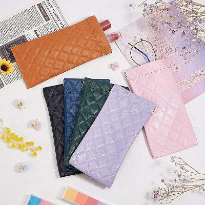 6Pcs 6 Colors Rectangle with Rhombus Pattern PU Imitation Leather Eyeglasses Pouch AJEW-CP0005-57-1