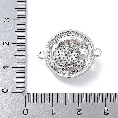 Rack Plating Brass Micro Pave Clear Cubic Zirconia Flat Round with Leopard Connector Charms KK-A234-061P-1