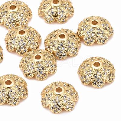 Eco-Friendly Multi-Petal Flower Brass Micro Pave Cubic Zirconia Bead Caps ZIRC-M098-02G-FF-1