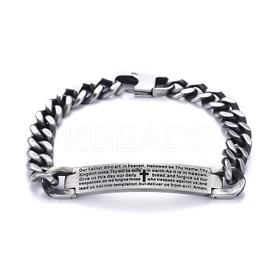Religion 304 Stainless Steel Cuban Link Chain Bracelets BJEW-P263-H01-AS-1