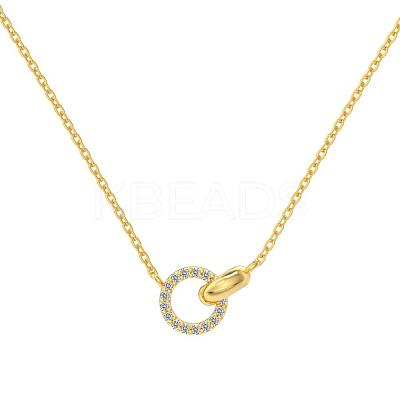 Round Ring 925 Sterling Silver Pave Cubic Zirconia Pendant Necklaces for Women NJEW-F338-05G-1