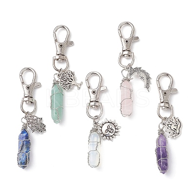 Wire Wrapped Mixed Gemstones Bullet Pendant Decorations HJEW-JM01061-1