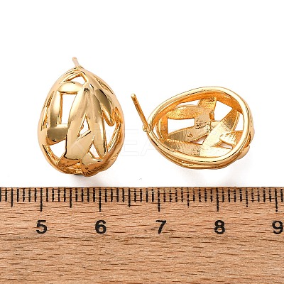 Brass Hollow Oval Stud Earrings EJEW-A143-03G-1