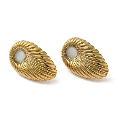 Ion Plating(IP) 304 Stainless Steel Textured Teardrop Stud Earrings EJEW-C114-20G-1