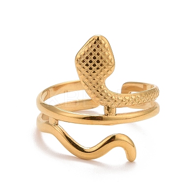 Ion Plating(IP) 304 Stainless Steel Snake Chunky Open Cuff Ring for Women RJEW-A005-38G-1
