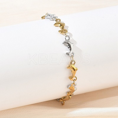 Women's 304 Stainless Steel Dolphin Link Chains Bracelets BJEW-G790-02GP-1