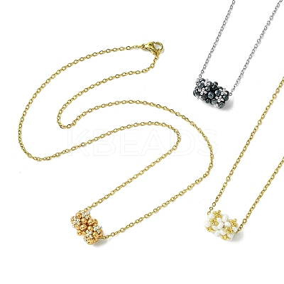 3Pcs Braided Glass Seed Bead Column Pendant Necklaces NJEW-MZ00037-1