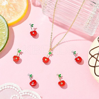 6Pcs 2 Colors Cherry Brass Enamel Pendants KK-CJ0003-18-1