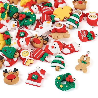 40Pcs 20 Styles Christmas Theme Opaque Resin Pendants RESI-TA0003-58-1