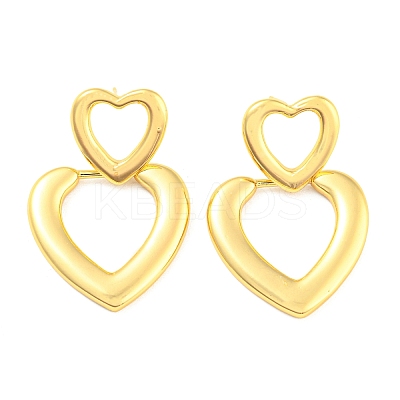 Rack Plating Brass Hollow Heart Dangle Stud Earrings EJEW-A028-04G-1