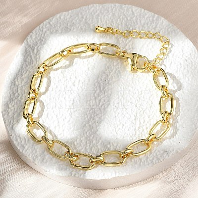 Brass Oval Link Chain Bracelets for Women Men BJEW-K273-15G-1