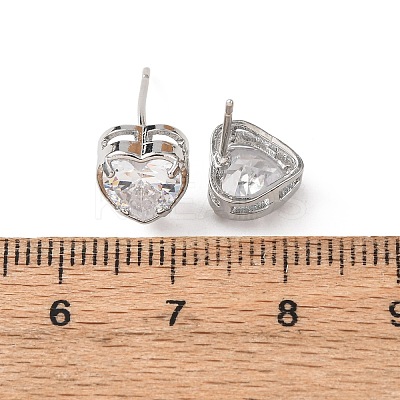 Brass Micro Pave Clear Cubic Zirconia Stud Earrings EJEW-C174-02A-P-1