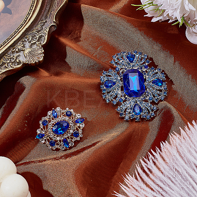 2Pcs 2 Styles Oval & Flower Alloy Rhinestone Lapel Pins for Backpack Clothes JEWB-AR0001-22-1