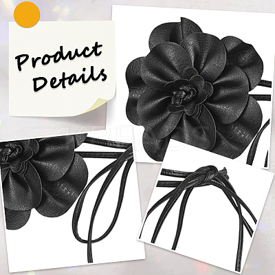 Flower PU Leather Wrap Waist Belts for Women AJEW-WH20816-058A-1