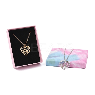 2Pcs 2 Colors Mom Daughter Hand in Hand Family Heart Alloy Pendant Necklaces NJEW-FS0001-10A-1