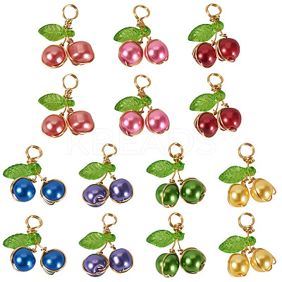 28Pcs 7 Colors Baking Paint Pearlized Glass Pendants PALLOY-TAC0184-1