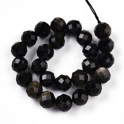 Natural Golden Sheen Obsidian Beads Strands G-S345-8mm-20-1