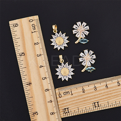 8Pcs 2 Style Brass Micro Pave Clear Cubic Zirconia Pendants KK-DC0003-41-1