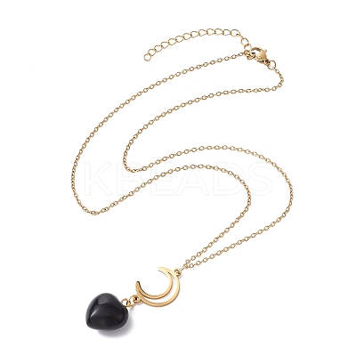 2Pcs 2 Style Opalite & Natural Obsidian Heart Pendant Necklaces Set NJEW-JN04484-1