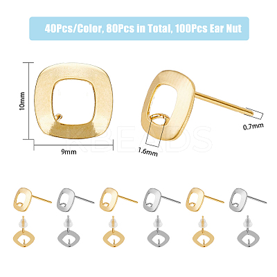 80Pcs 2 Colors 201 Stainless Steel Stud Earring Findings STAS-DC0011-33-1