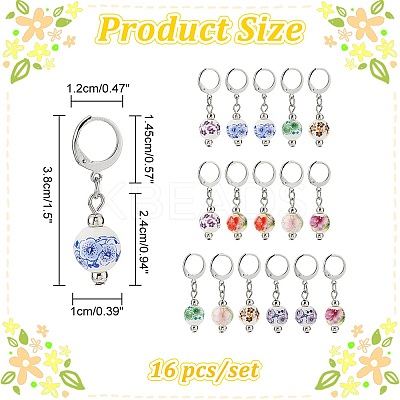 Round with Flower Pattern Handmade Printed Porcelain Ceramic Pendant Stitch Markers HJEW-AB00459-1