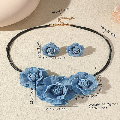 3D Rose Polyester Choker & Stud Earrings Sets FS-WG5AEB6-01-1