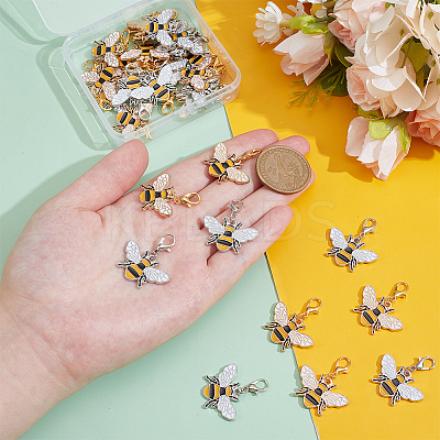 32Pcs 2 Colors Bees Alloy Enamel Pendant Decorations HJEW-PH02214-1