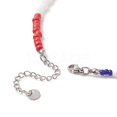 Independence Day Glass Beaded Necklace with 304 Stainless Steel Clasp for Women NJEW-TA00064-1