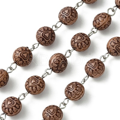 Handmade Craft Style Acrylic Flat Round with Heart Beaded Chains AJEW-JB01168-1