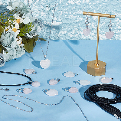 DIY Natural Rose Quartz Heart Pendant Necklaces Making Kit DIY-OC0012-08-1