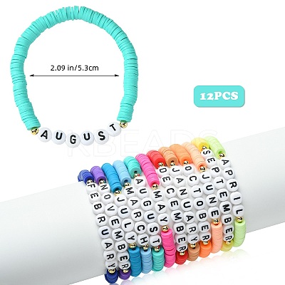 12 Months Polymer Clay & Acrylic Beaded Stretch Bracelet Sets for Women BJEW-SW00144-1