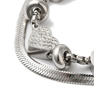 Stainless Steel Crystal Rhinestone Heart Multi-strand Bracelets for Women BJEW-G719-09P-1