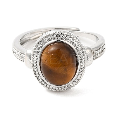 Natural Gemstone Oval Adjustable Ring RJEW-A020-01P-1
