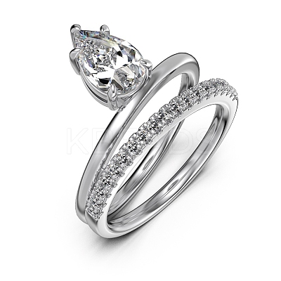 Anti-Tarnish Rhodium Plated 925 Sterling Silver Teardrop Finger Rings RJEW-Z040-07P-1