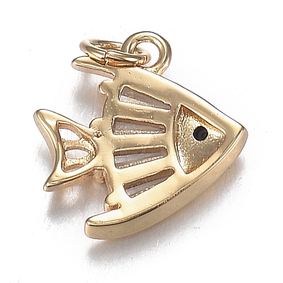 Brass Micro Clear & Black Cubic Zirconia Charms ZIRC-F120-054G-1