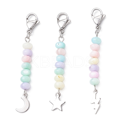 3Pcs 304 Stainless Steel with Dyed Natural Freshwater Shell Bead Pendant Decoration HJEW-JM03187-02-1