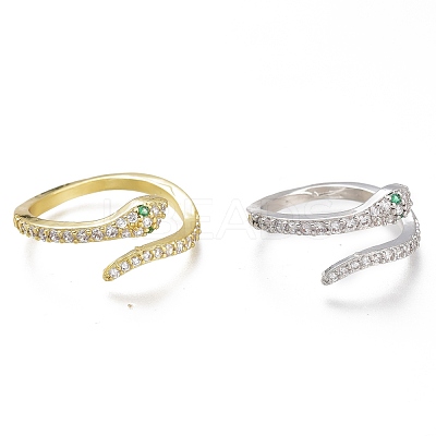Adjustable Brass Micro Pave Cubic Zirconia Snake Cuff Rings ZIRC-I049-36-1