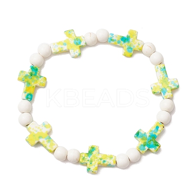 4Pcs 4 Colors Dyed Synthetic Turquoise Round Beads Stretch Bracelets for Women Men BJEW-JB11609-1