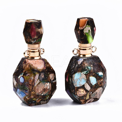 Assembled Synthetic Bronzite and Imperial Jasper Openable Perfume Bottle Pendants G-S366-060D-1