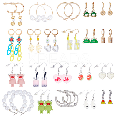 4 Styles Alloy Resin Hoop Earring Set for Women EJEW-UN0002-79-1