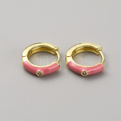 Enamel Hoop Earrings with Clear Cubic Zirconia EJEW-WH0004-39C-1